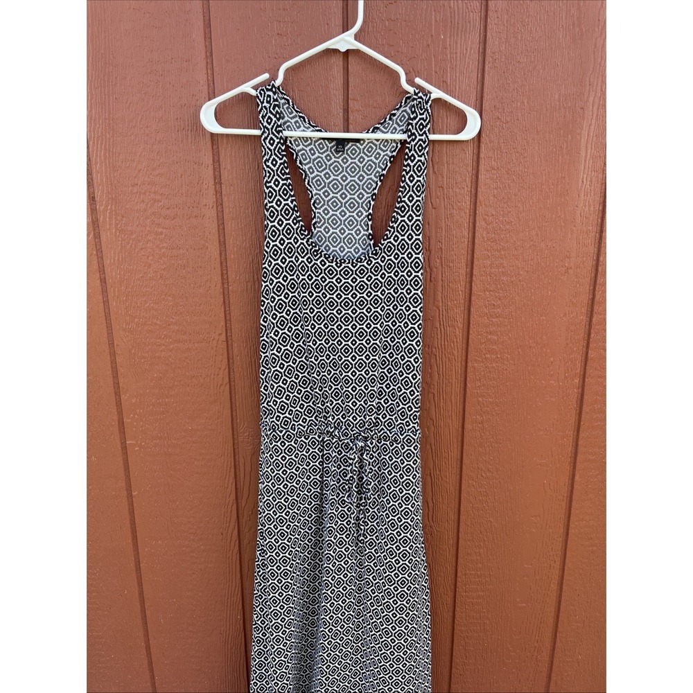 Banana Republic Sleeveless Black White Print Stretch Halter Tank Maxi Dress XS